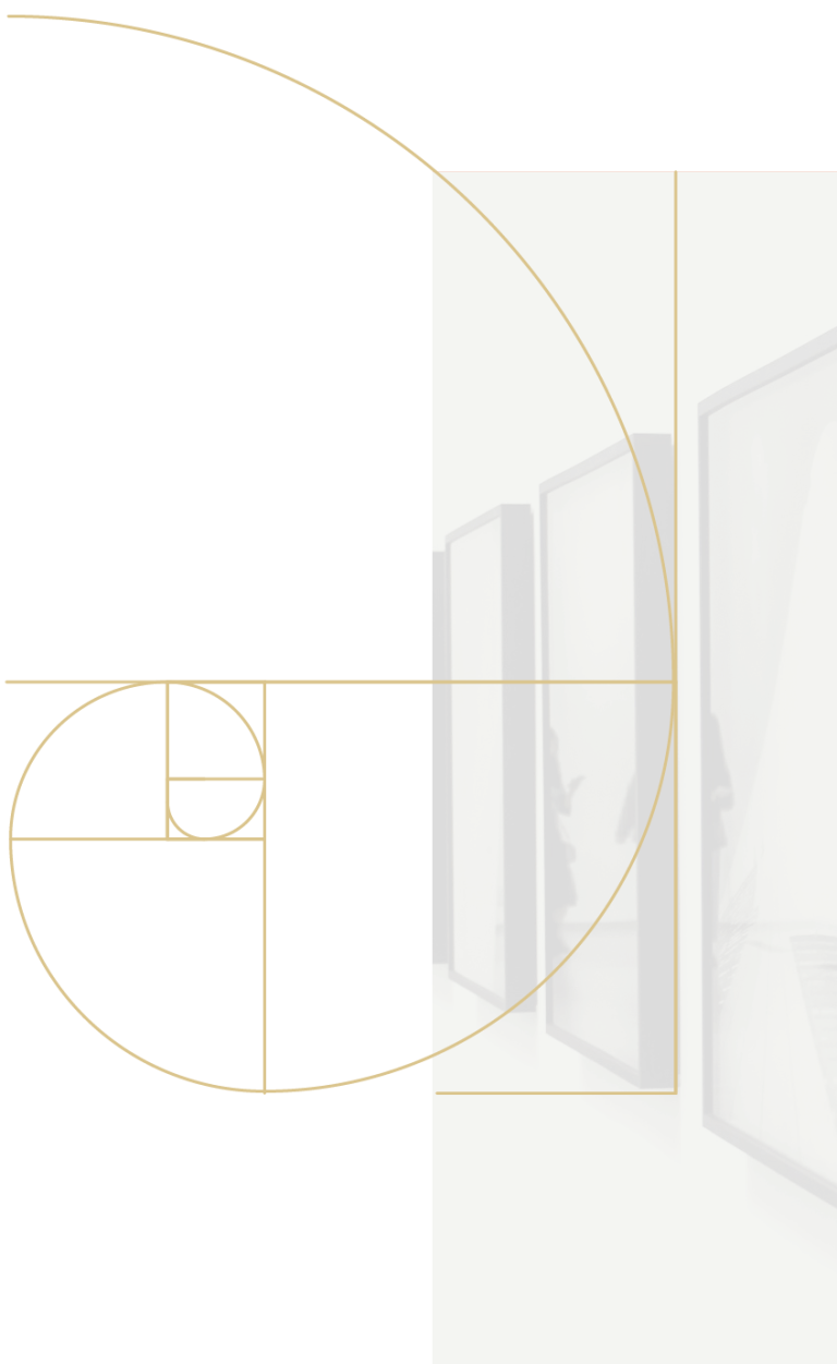 Ein elegantes Phi Symbol beziehungsweise Spirale, die in eine Aordnung von drei den Raum öffnenden Fenstern übergeht.